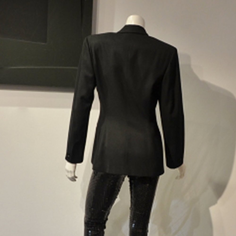 Black Gab w Piqued Sequin Lapel Hourglass Blazer - Picture 5 of 6